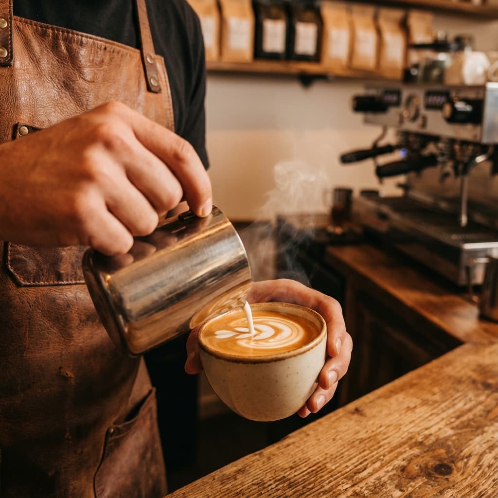 Barista creando arte latte